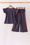 Navy Auburn dot pants set