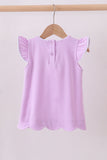 Purple flutter sleeve scalloped top