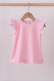 Pink flutter sleeve scalloped top