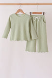 Green scalloped pants set