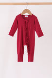 Burgundy ruffle zipper bamboo romper – wholesale for boutiques | Honeydew USA
