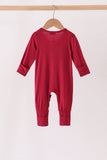 Burgundy ruffle zipper bamboo romper – view 5