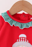 Red christmas santa embroidery ruffle romper