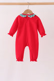 Red christmas santa embroidery ruffle romper