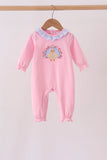 Pink turkey embroidery ruffle romper