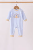 Blue turkey embroidery stripe romper