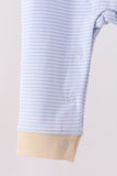 Blue turkey embroidery stripe romper