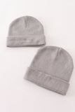 Grey ribbed basic knit beanie hat