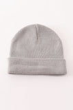 Grey ribbed basic knit beanie hat