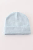 Blue ribbed basic knit beanie hat