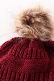 Burgundy pompom cable beanie hat