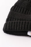 Black pompom cable beanie hat