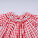 Red christmas santa claus hand smocked plaid bloomer set
