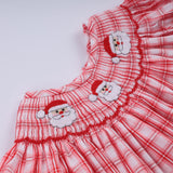 Red christmas santa claus hand smocked plaid bloomer set