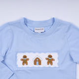 Blue gingerbread hand smocked gingham pants set