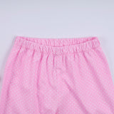 Pink character hand smocked dot ruffle pants set