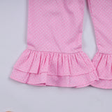 Pink character hand smocked dot ruffle pants set