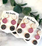 Druzy Triple Set White Pink and Charcoal