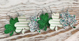Glitter and Leather Shamrock Earrings
