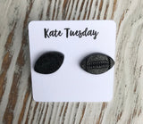Football Engraved Football Sparkly Sports Stud Acrylic Earrings Black, Copper, Silver