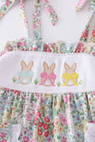 Floral print bunny embroidery smocked girl set