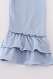 Blue woven check pumpkin embroidery girl set