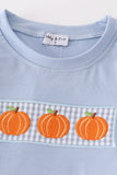 Blue woven check pumpkin embroidery boy set