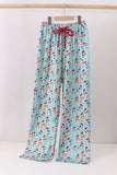 Blue christmas character print mom pajamas pants