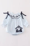 Navy plaid nativity embroidery girl bubble