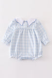 Teal thanksgiving turkey french knot plaid girl bubble