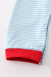 Blue stripe santa claus embroider boy romper