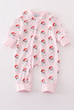 Pink santa print Zipper girl romper