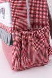 Red Alabama embroidery gingham ruffle backpack