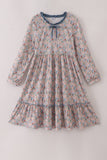 Blue floral print ruffle mom dress