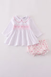 Pink bow smocked bloomer set