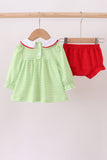 Green christmas grinch embroidery girl bloomers set