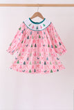 Pink Christmas Tree Embroidery Dress