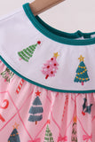 Pink Christmas Tree Embroidery Dress