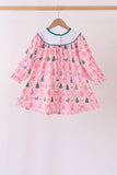 Pink Christmas Tree Embroidery Dress