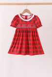 Red Plaid Bow Smocked Ruffe Dress