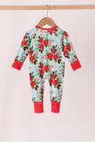 Red Floral Ruffle Zip Bamboo Romper
