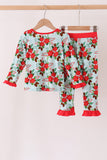 Red Floral Ruffle Bamboo Pajama Set
