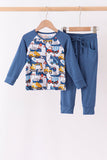 Navy Excavator Bamboo Pants Set