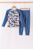 Navy Excavator Bamboo Pants Set