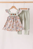 Pumpkin Embroidery Lace Ruffle pants set