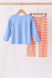 Blue pumpkin applique stripe pants set