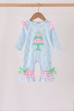 Blue birthday cake appilque ruffle romper