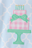 Blue birthday cake appilque ruffle romper