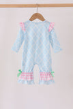 Blue birthday cake appilque ruffle romper