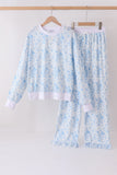 Blue floral print mom&me pants set